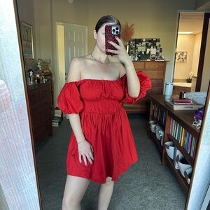 Elegant Red Off-Shoulder Dress from Abercrombie & Fitch